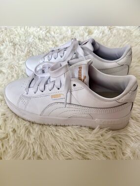 Puma White Sneakers with Gold Logo Accent